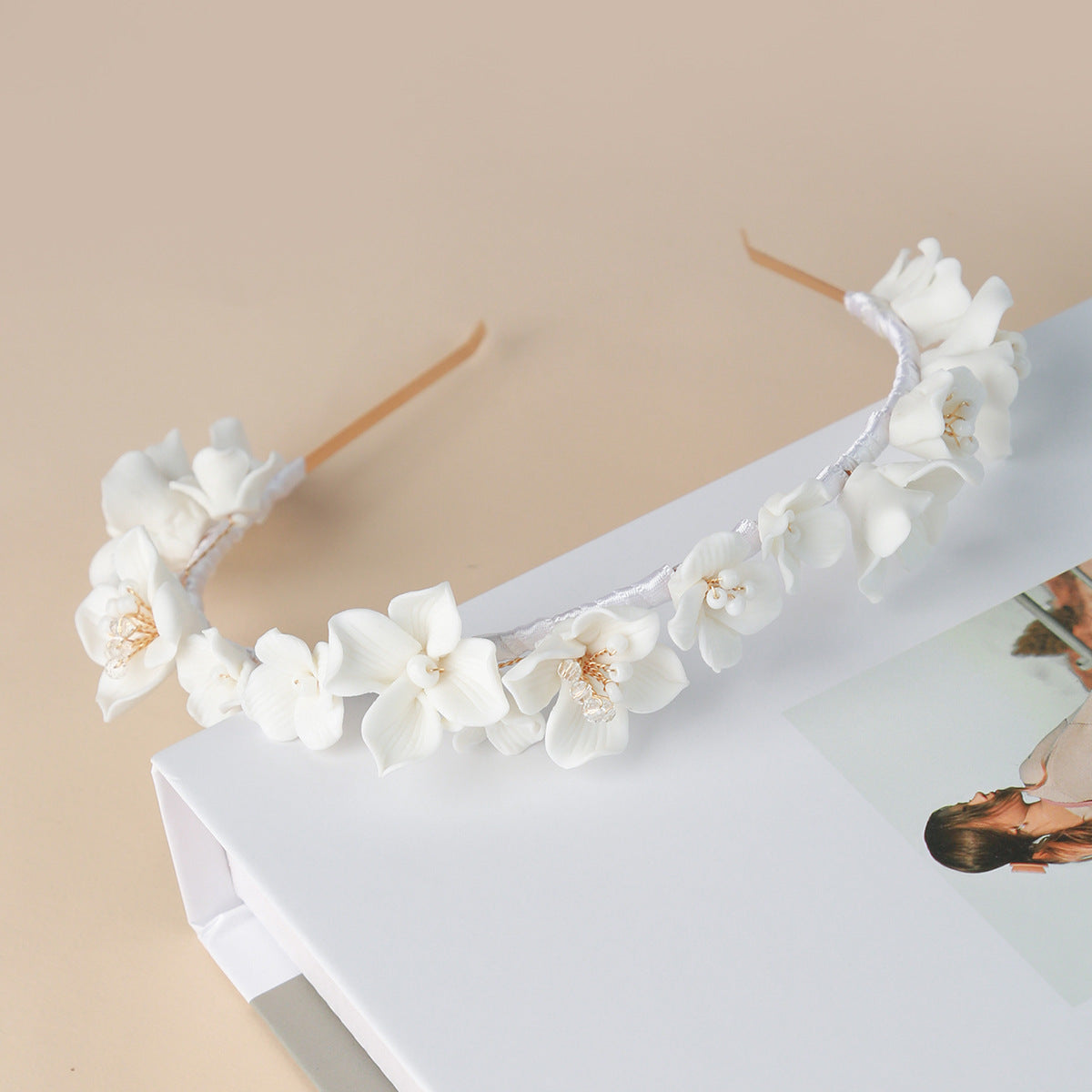 Ceramic Flower Headband - Gold