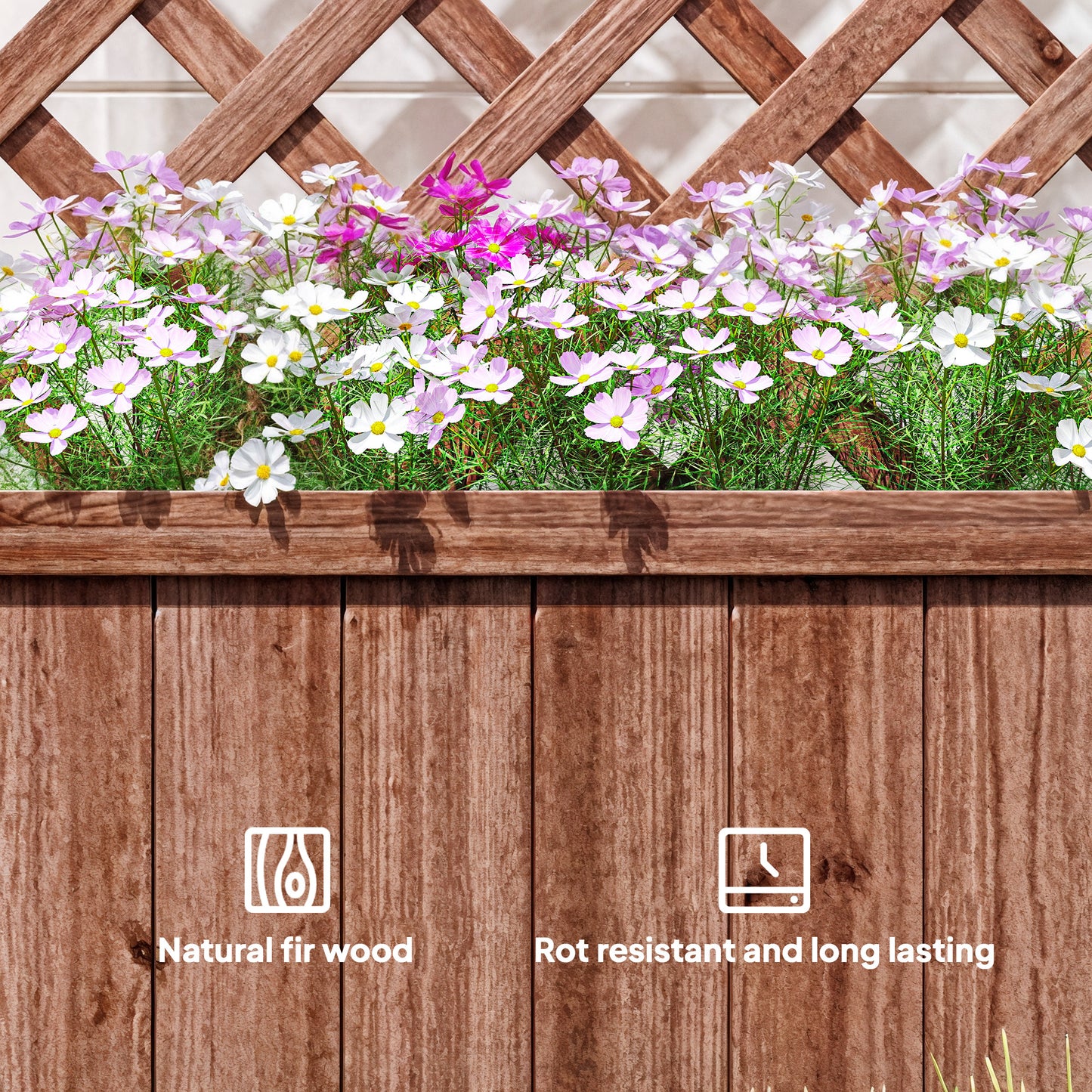 Wooden Raised Garden Bed with Trellis - Outdoor Planter Box, Orange 820x820x85mm