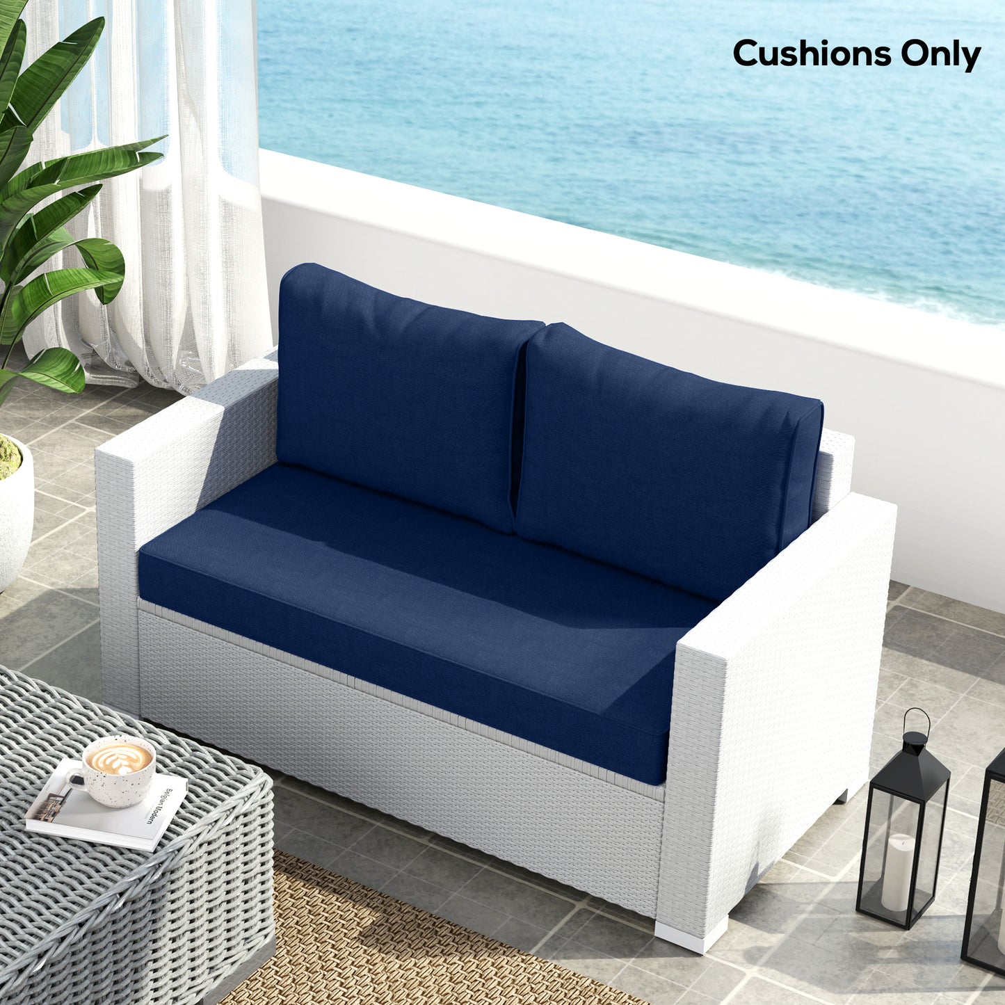 Outdoor Loveseat Cushion Set - Thick Navy Blue Cushions, 46x26x5 in