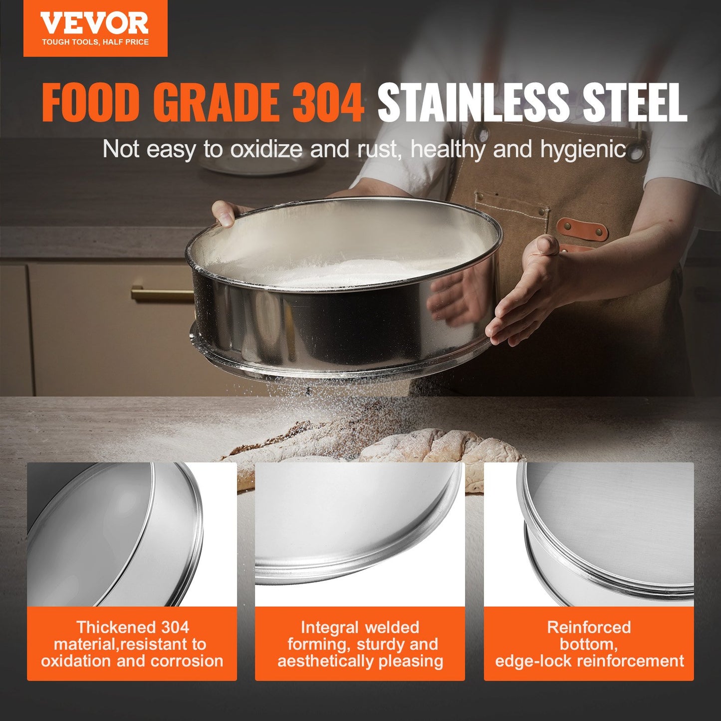 Stainless Steel Flour Sieve with Fine Mesh for Baking - Durable & Easy to Use