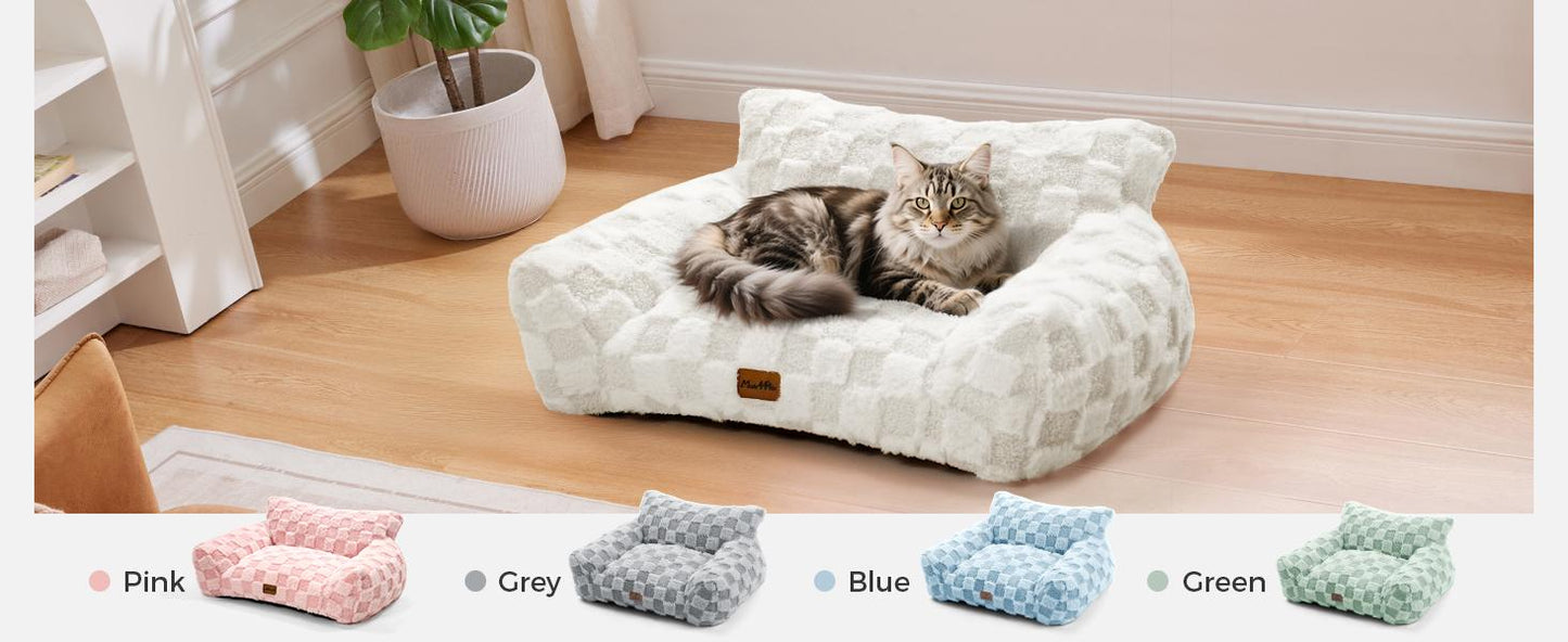 Medium Pet Sofa Bed with Sage Green Plaid Cover - Made4Pets