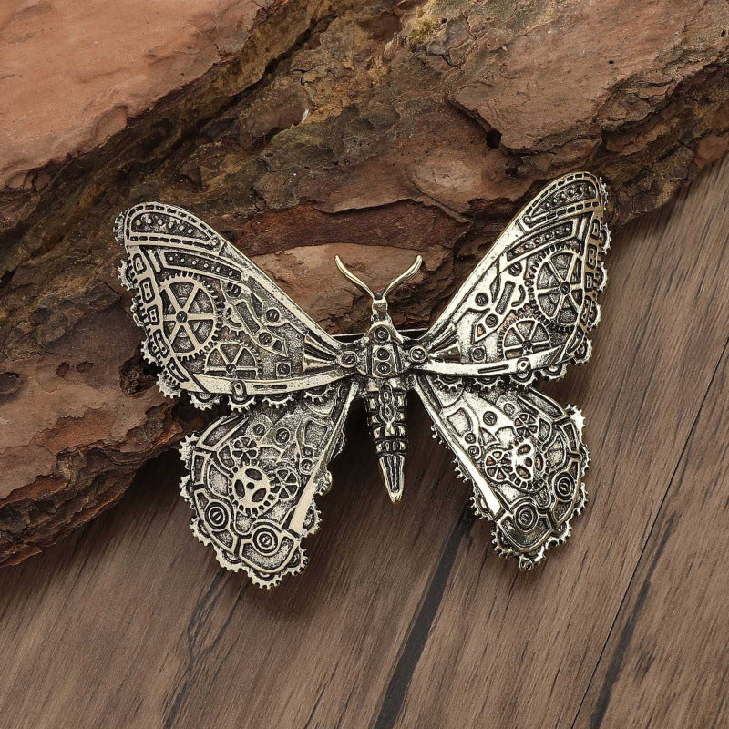 Retro Gothic Mechanical Butterfly Hair Clip - Unisex Metal Hair Accessory