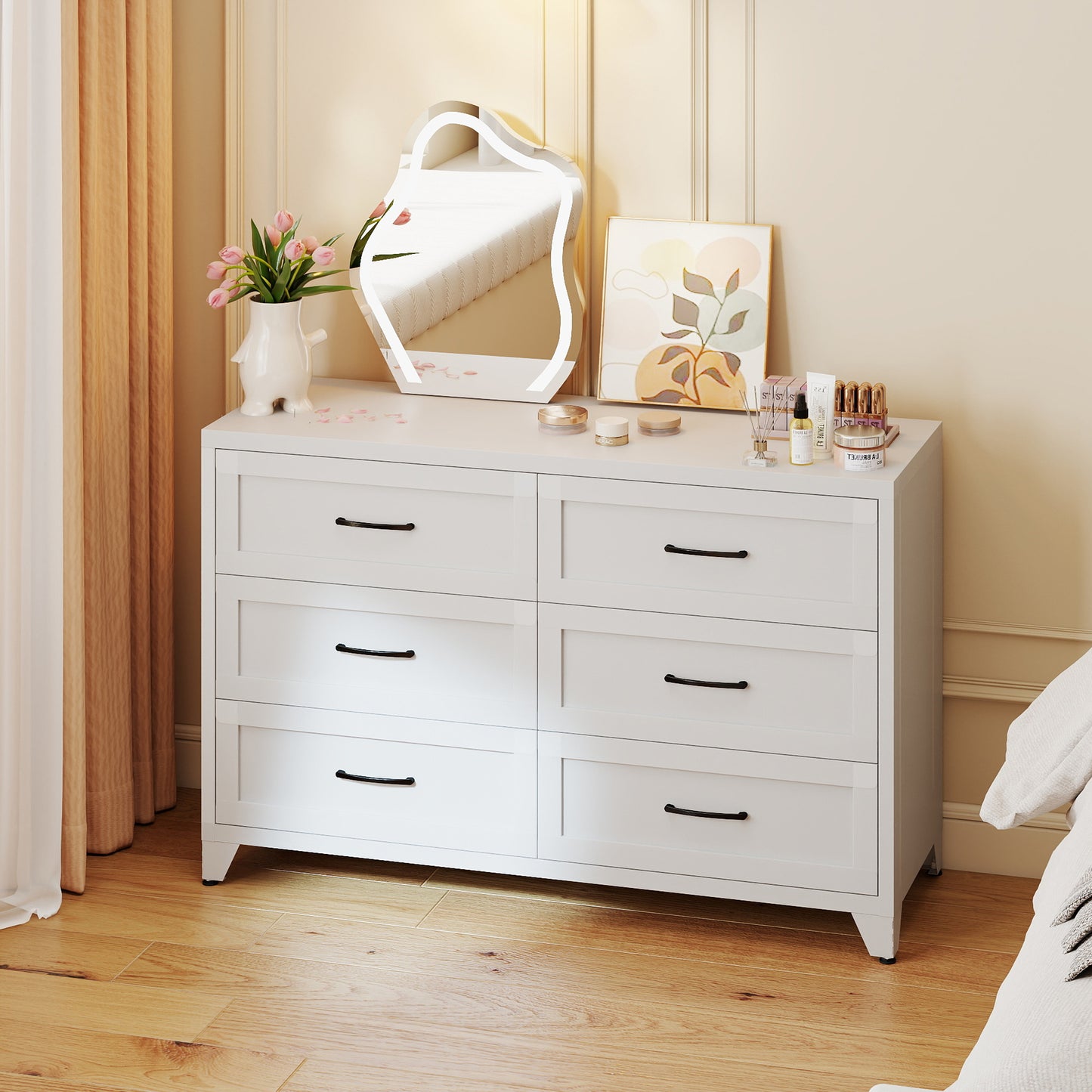 6 Drawer Dresser For Bedroom, Modern Metal Storage Chest With
