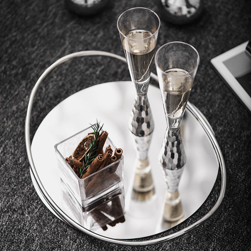 Wooden and Stainless Steel Mirror Tray for Living Room Tea and Coffee Storage