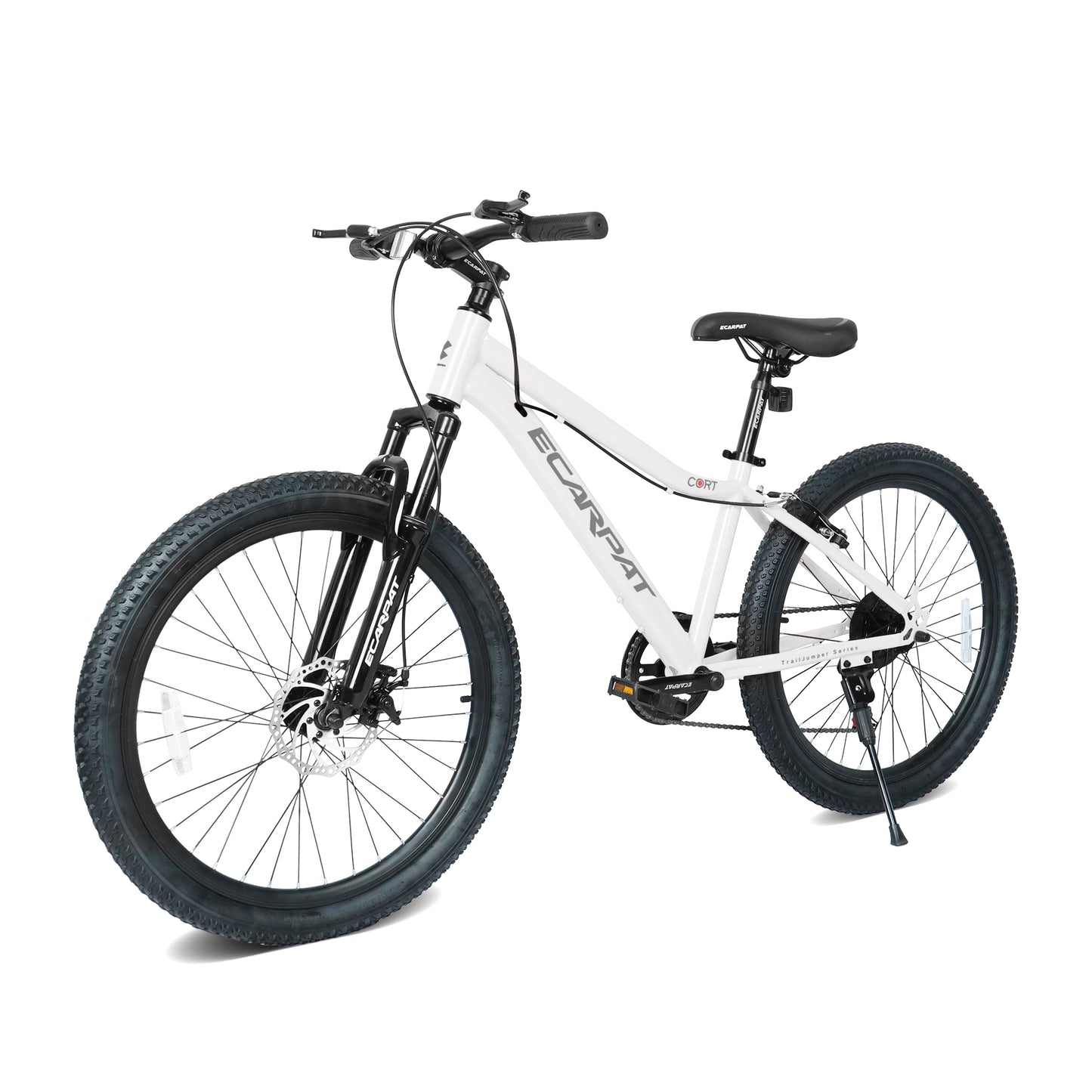 24 Inch Youth Mountain Bike - 7 Speeds, Steel Frame, White