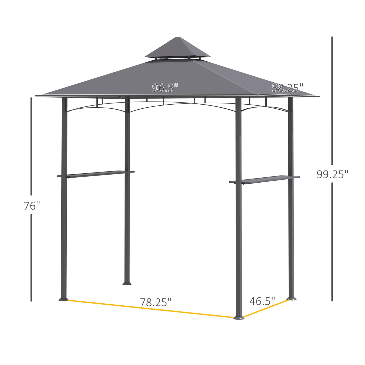 Outdoor BBQ Gazebo Canopy with Double Roof and Shelves - Gray
