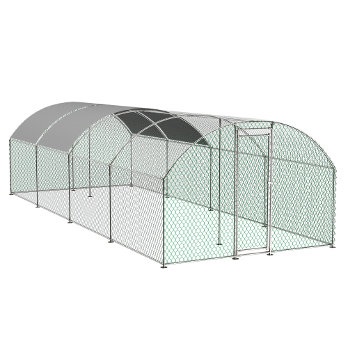 Large Metal Chicken Coop with Lockable Door Waterproof Design Argent