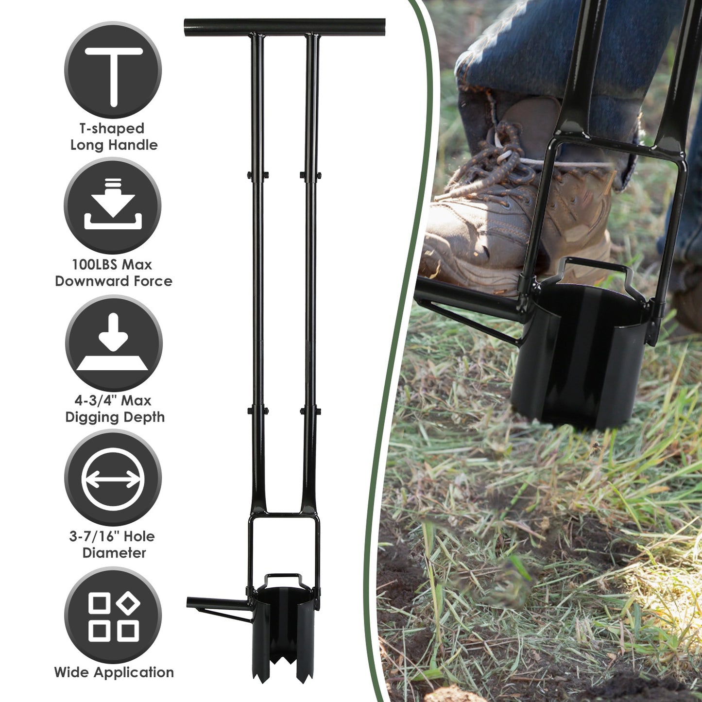 Garden Bulb Planter Tool 5-in-1 Long Handle Gardening Transplanter with Gloves