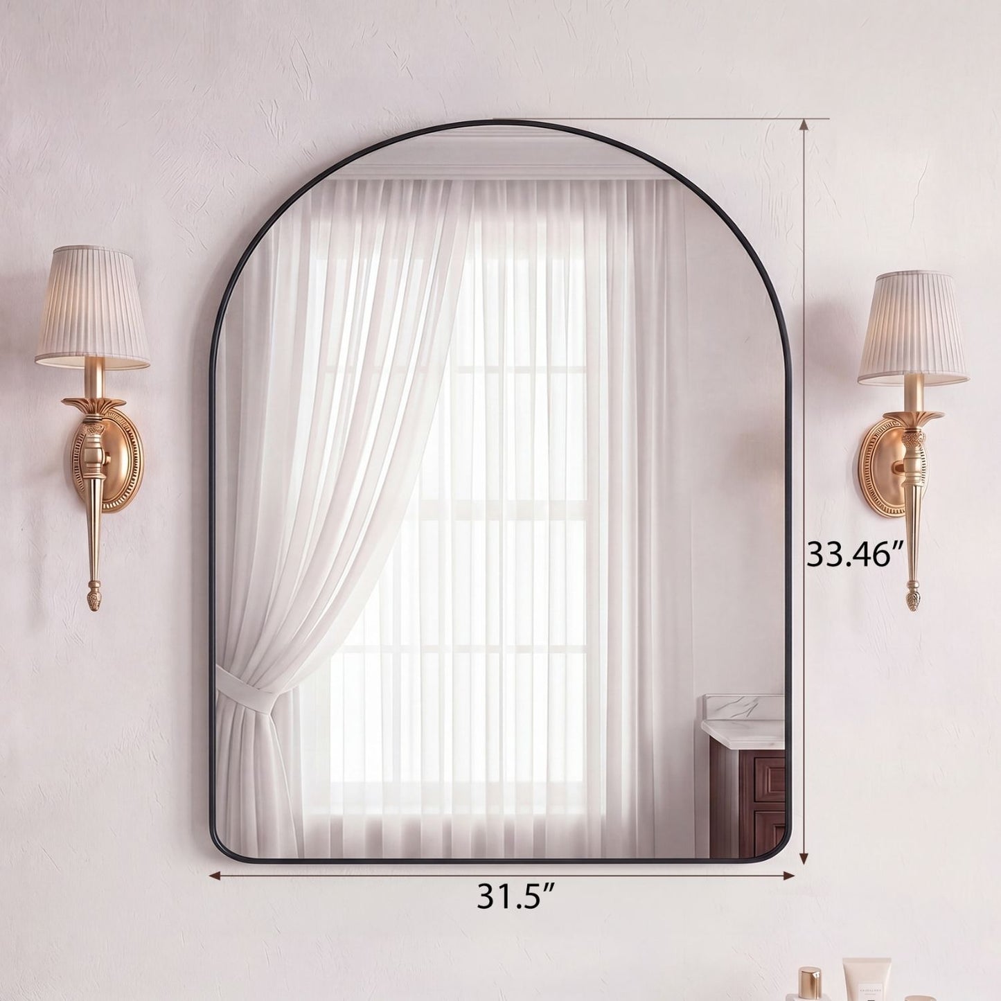 Arched Wall Mirror with Deep Metal Frame - Modern Bathroom Vanity Mirror