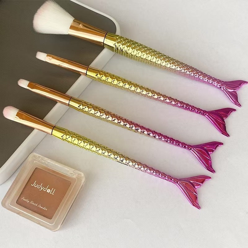 4-Piece Portable Mermaid Gradient Eye Makeup Brush Set for Precise Application