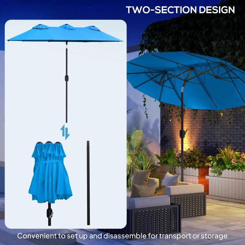 9.5' Double-Sided Patio Umbrella with Tilt & Crank - Cyan Blue