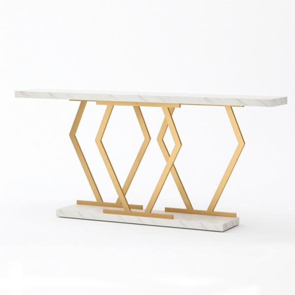 Modern Faux Marble Console Table with Gold Frame - 70.9"