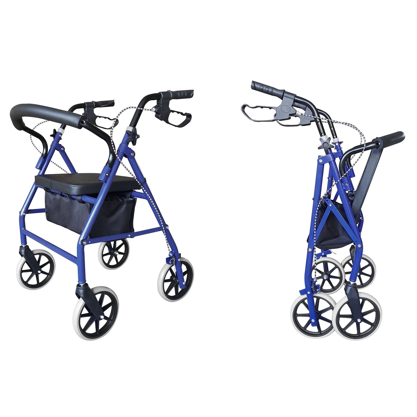 Adjustable Rolling Medical Walker with Padded Seat and Storage - Black & Blue