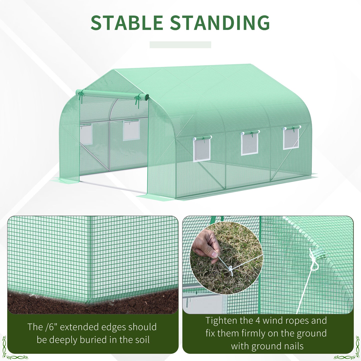 Outdoor Walk-In Tunnel Greenhouse 11.5 x 10 x 6.5 ft with Roll-up Windows & Zippered Door - Green