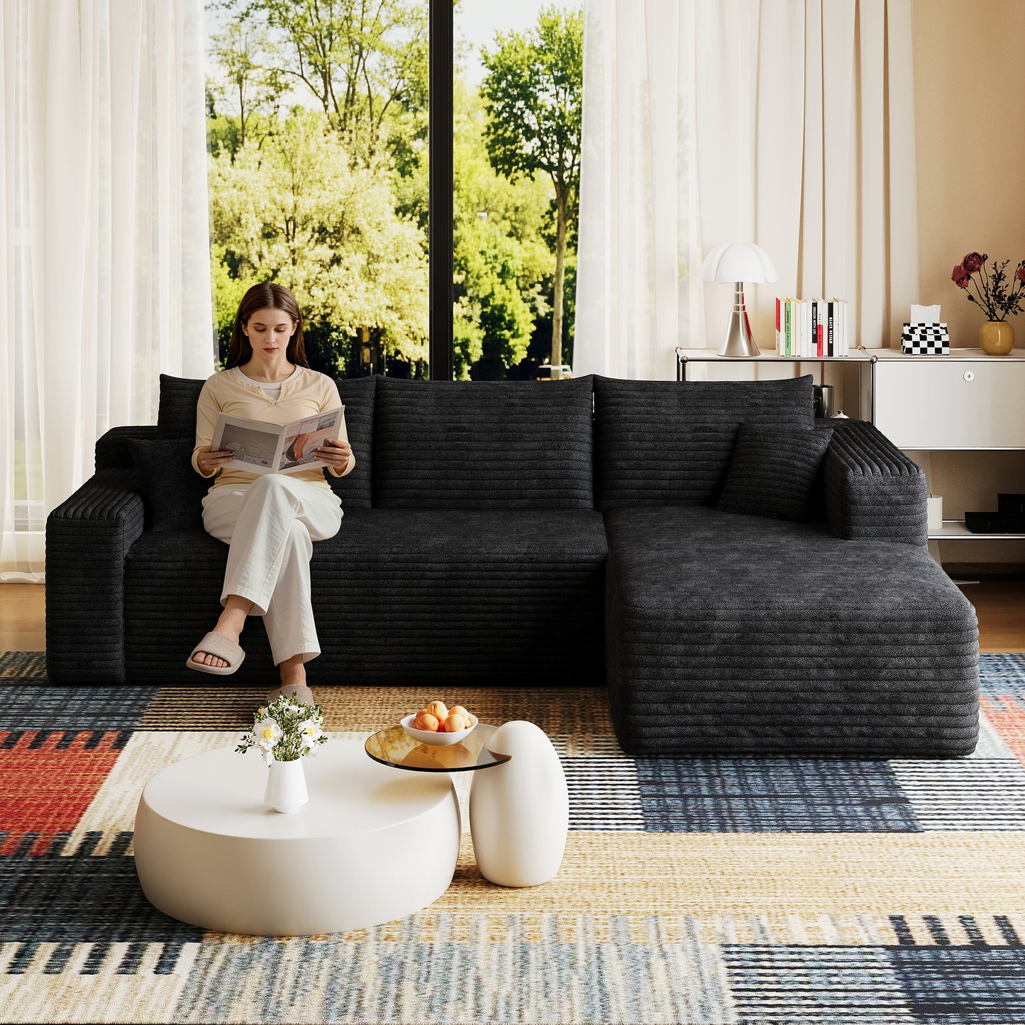 95" Cloud Sectional Sofa - Modern U-Shaped Couch in Black