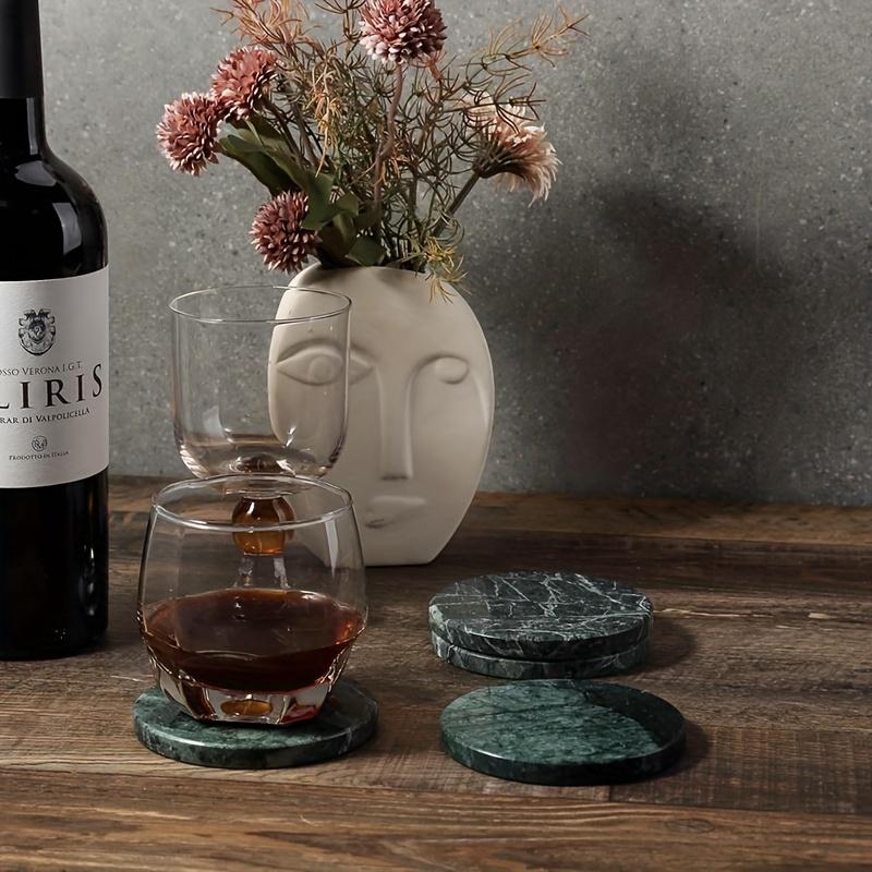 4-Piece Marble Coaster Set - Heat-Resistant Round Table Protectors