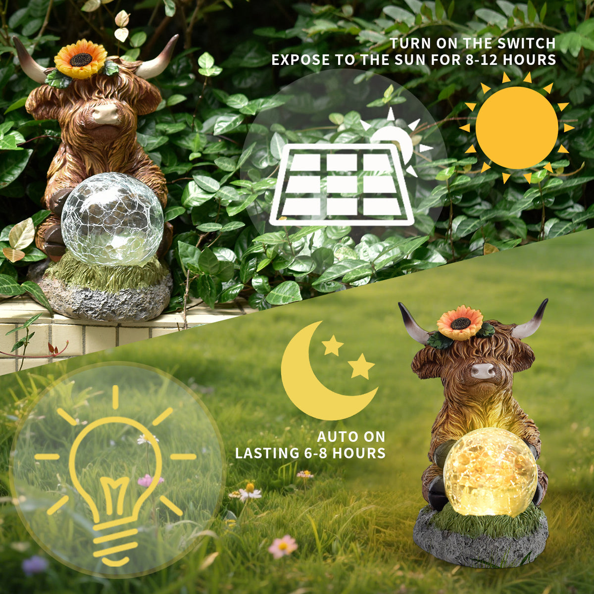 Highland Cattle Solar Garden Lamp Outdoor Decorative Light Yard Ornament