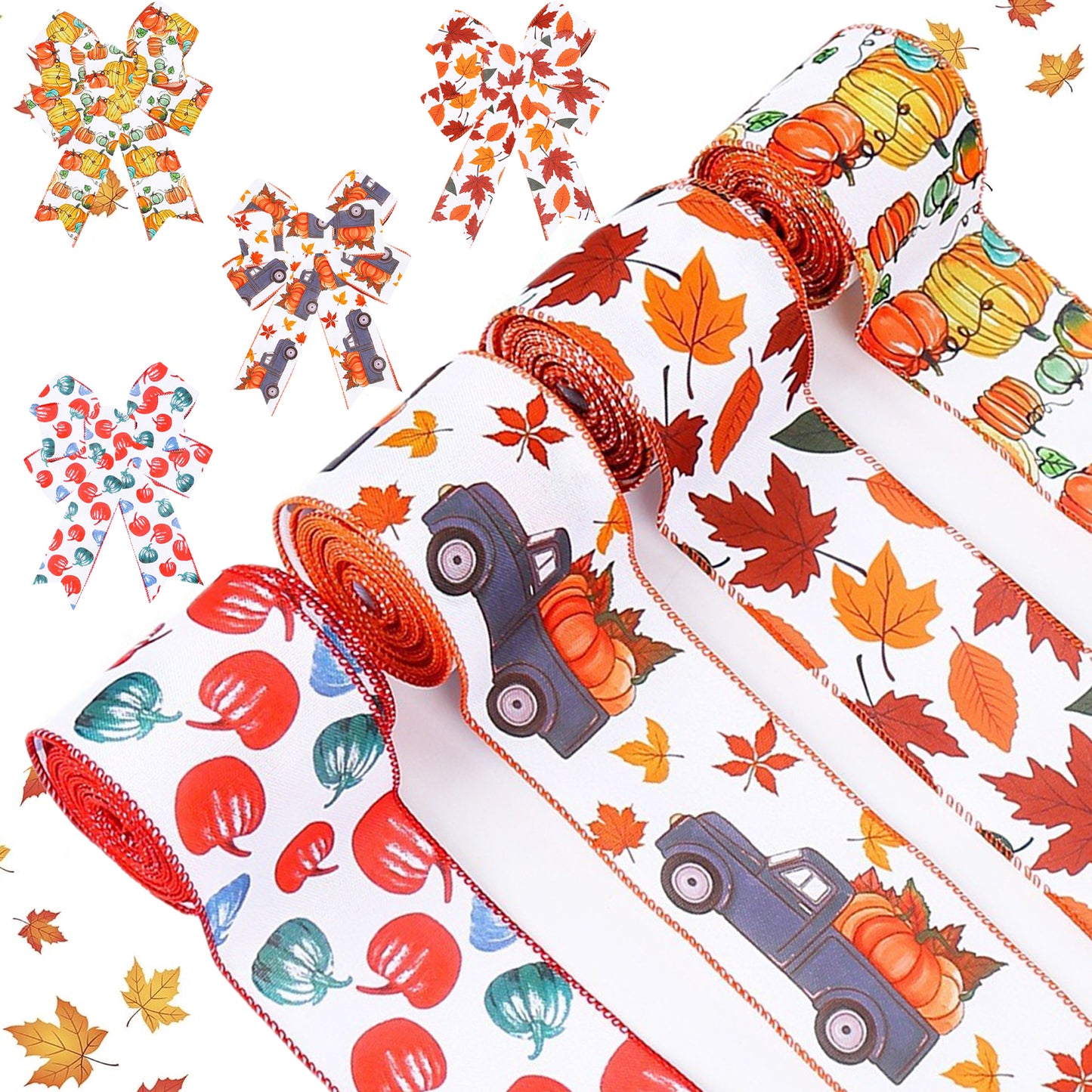 Thanksgiving Wired Edge Ribbon - 4 Rolls, 20 Yards, Orange