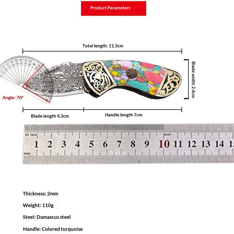 Mini Folding Knife with Damascus Steel Blade and Ox Bone Handle