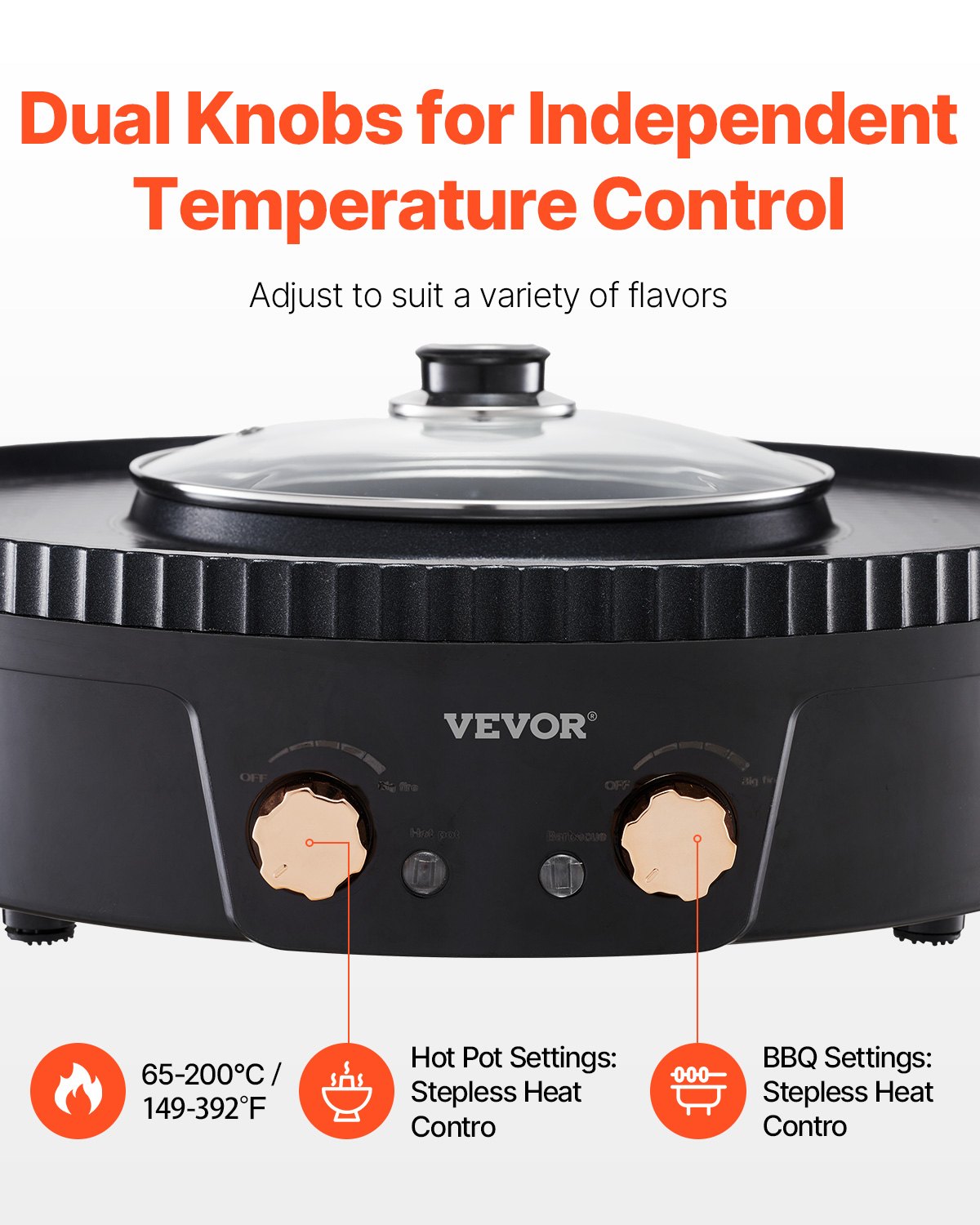 Electric Hot Pot with Grill 1800W 2-in-1 Smokeless Cooker for Family