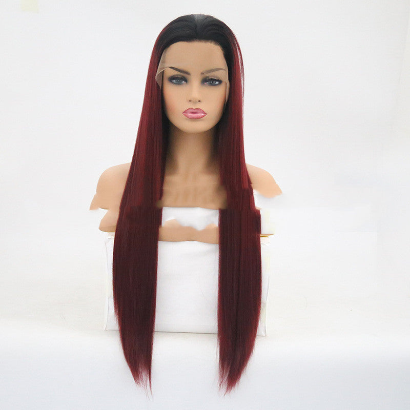Wine Red Long Straight Hair Headgear - 26 Inch