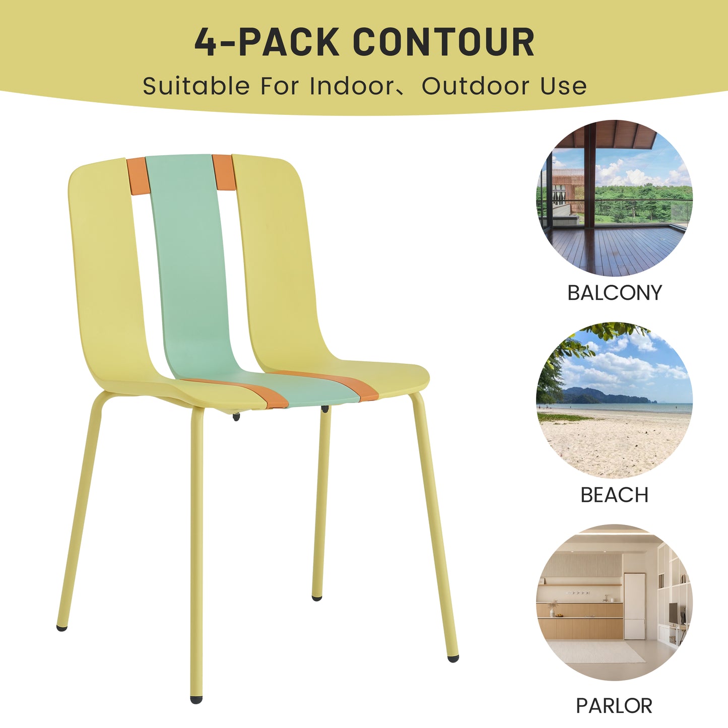 4-Pack Modern Striped Color Block Chairs - Indoor/Outdoor Seating