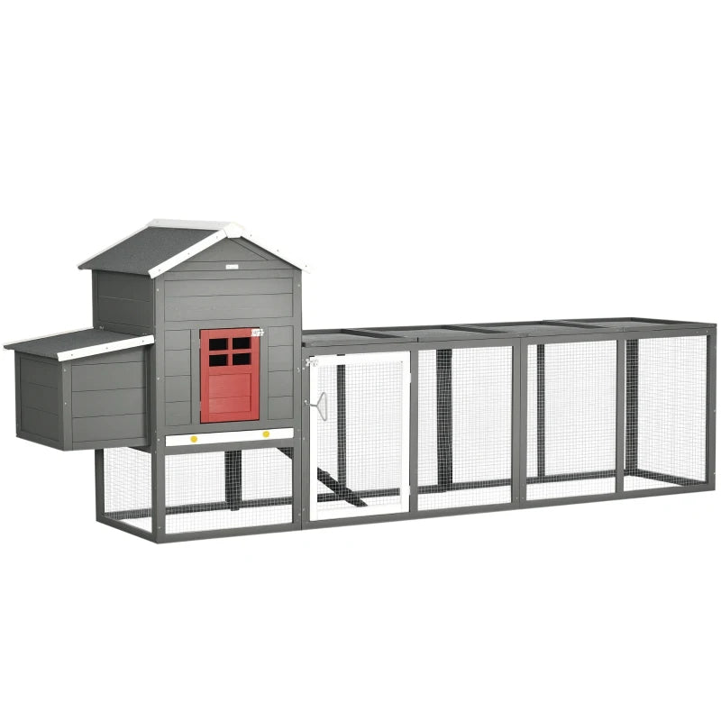 Large Wooden Chicken Coop with Asphalt Roof, Nesting Box & Run - Gray