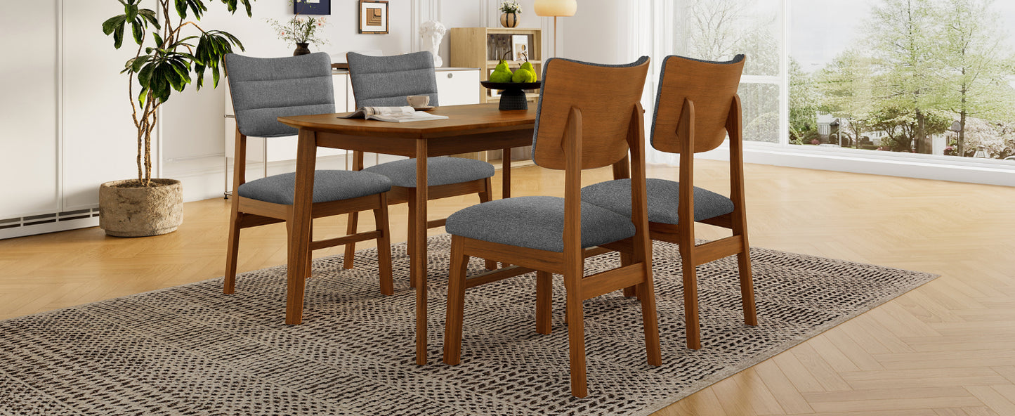 Farmhouse Dining Table Set for 4 with Upholstered Chairs - Brown & Gray