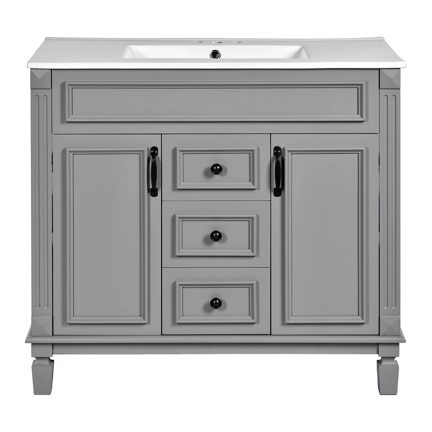 36-Inch Modern Bathroom Vanity with Top Sink - Grey