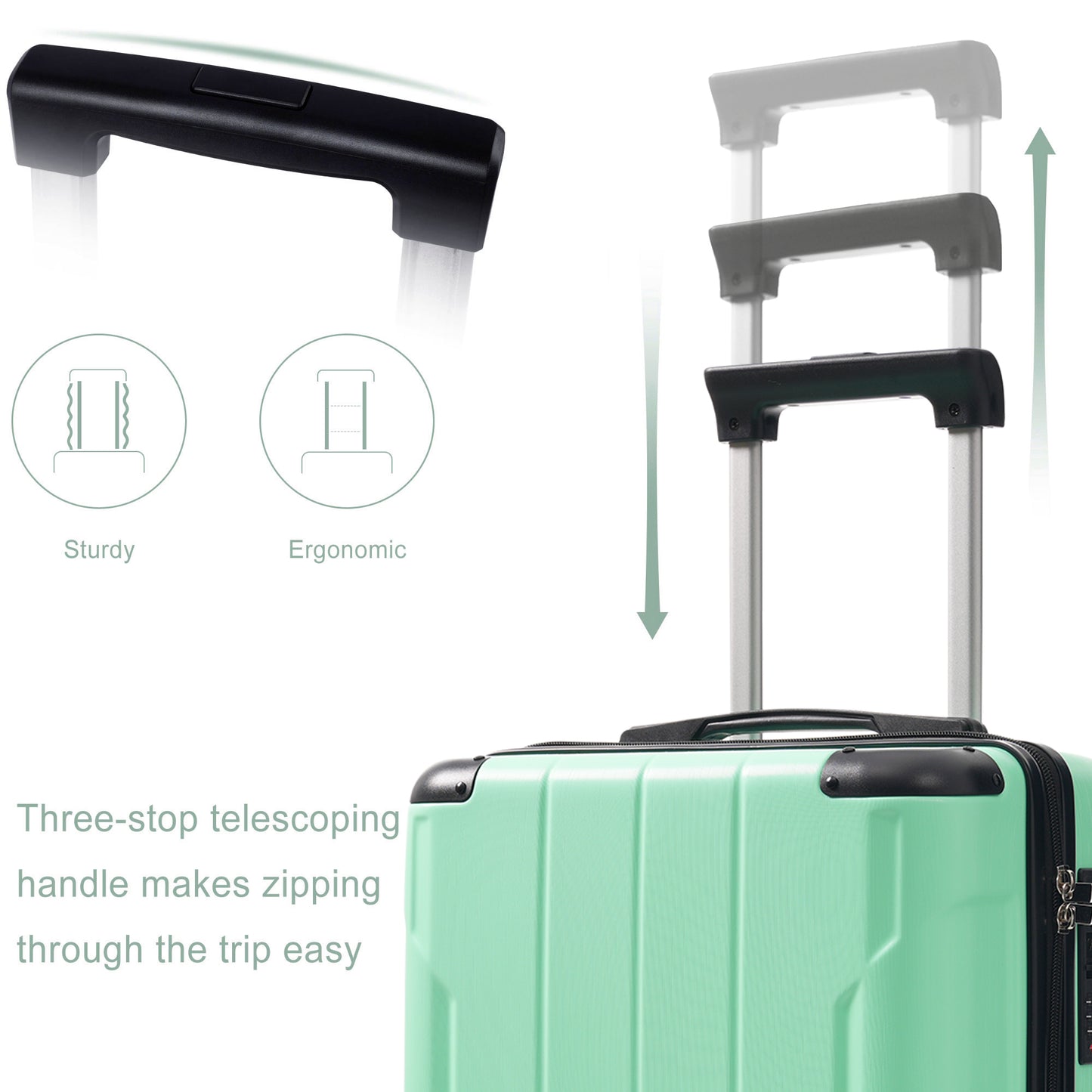 20-Inch Hardshell Carry-On Luggage with TSA Lock & Packing Cubes - Creamy Green