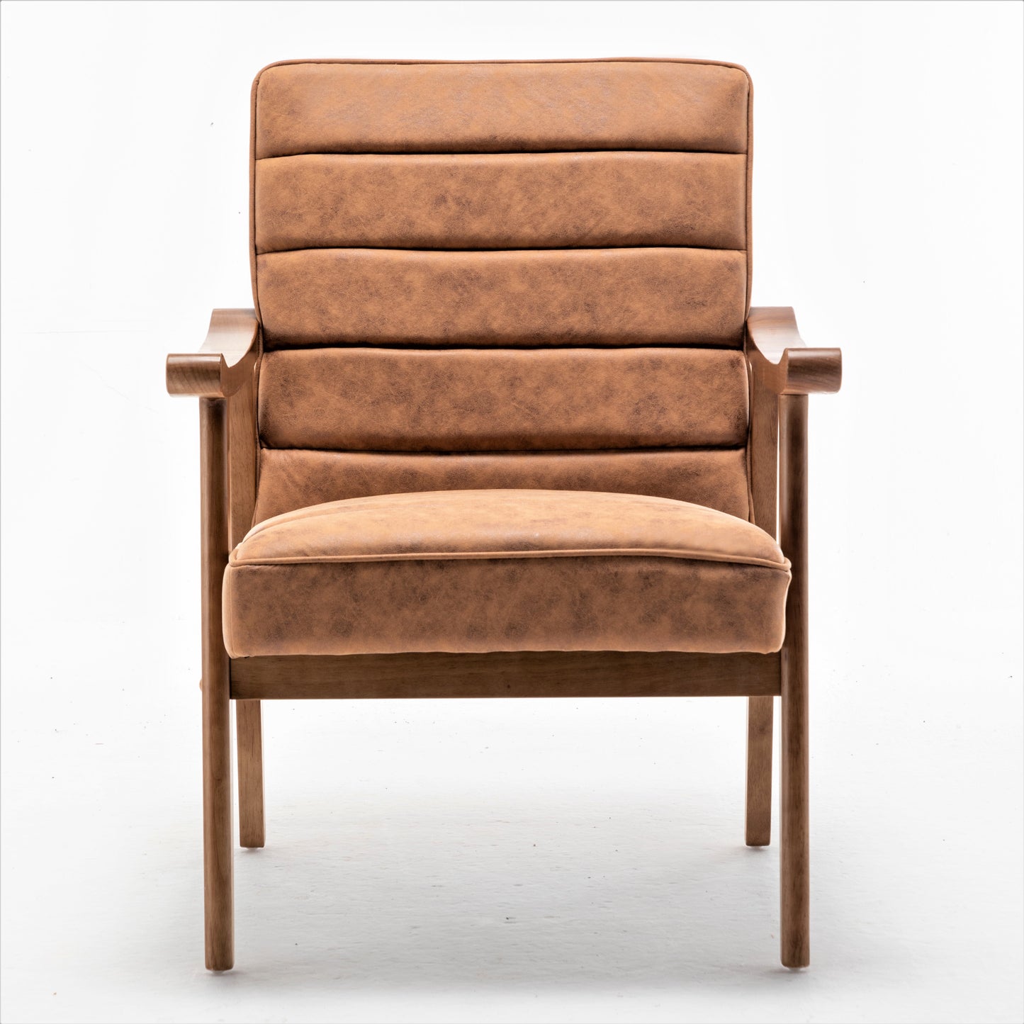 Mid-Century Modern Accent Chair, Solid Wood Frame Leather Look