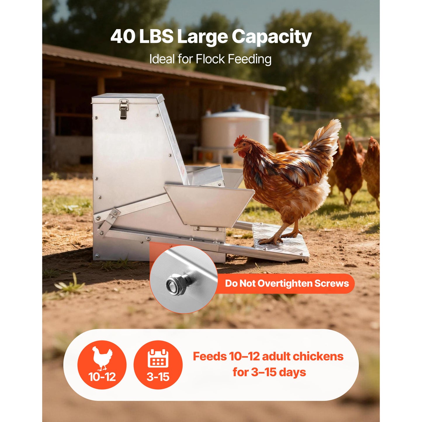 40L Rainproof Poultry Feeder with Lockable Lid - Galvanized Steel, No Waste