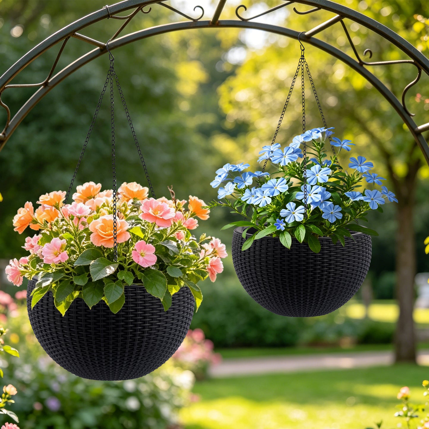 13.4 Inch Self-Watering Hanging Rattan-Inspired Planter Large