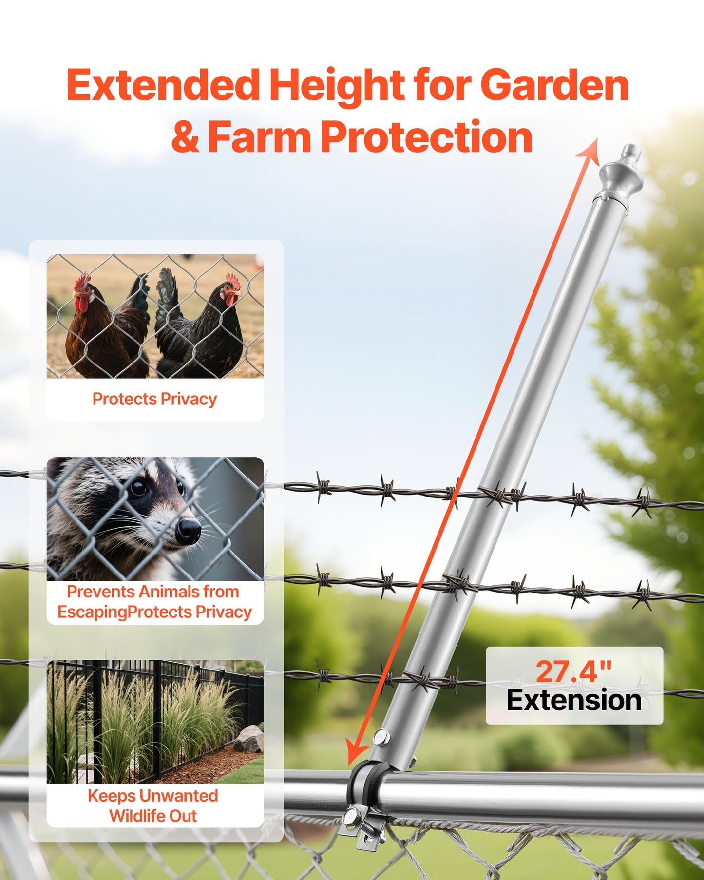 Galvanized Steel Fence Extenders 27.4 Inch for Top Rails - Heavy Duty, Weather-Resistant