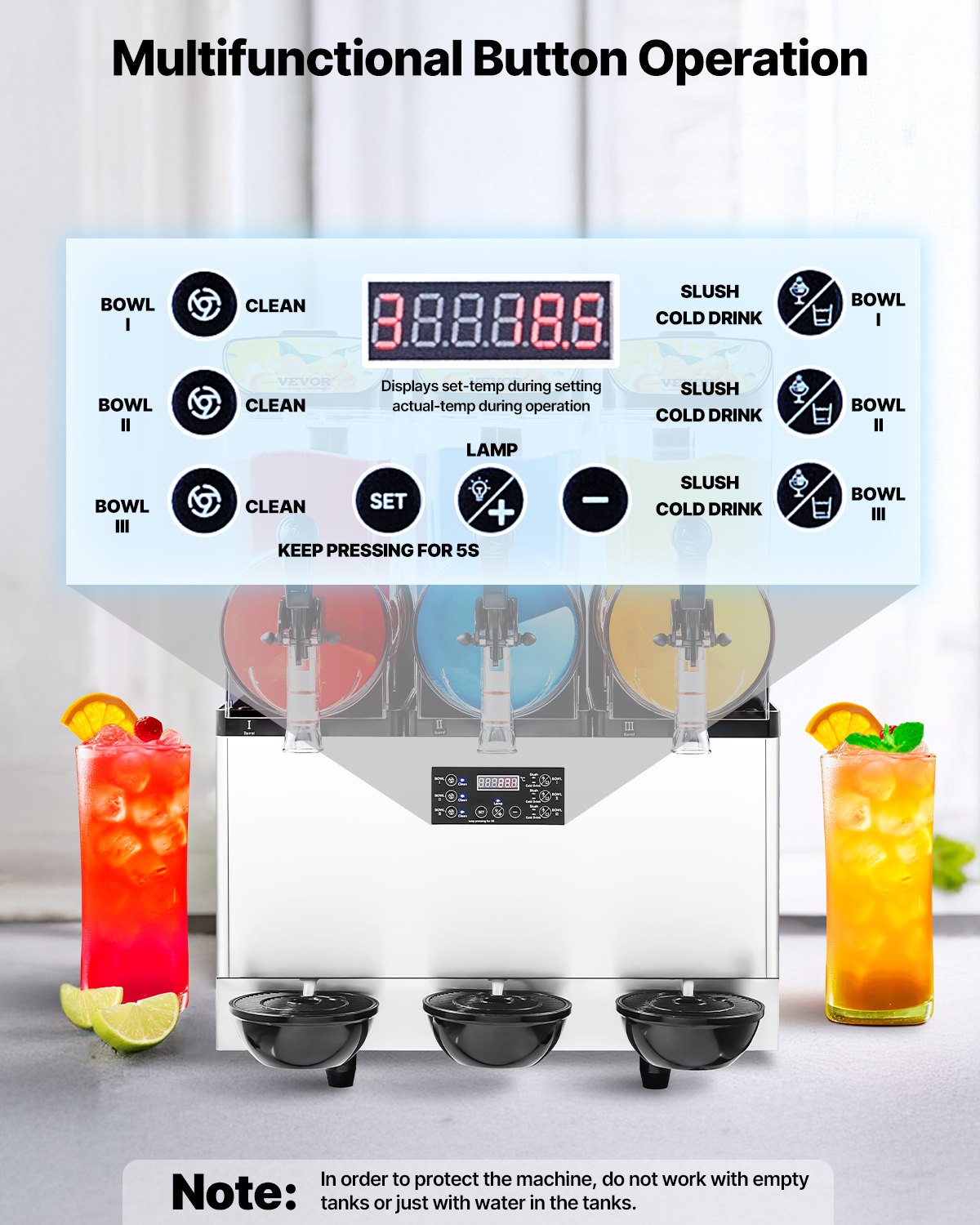 Commercial 15L Slushy Machine with 3 Tanks & Digital Control - Margarita & Frozen Drink Maker