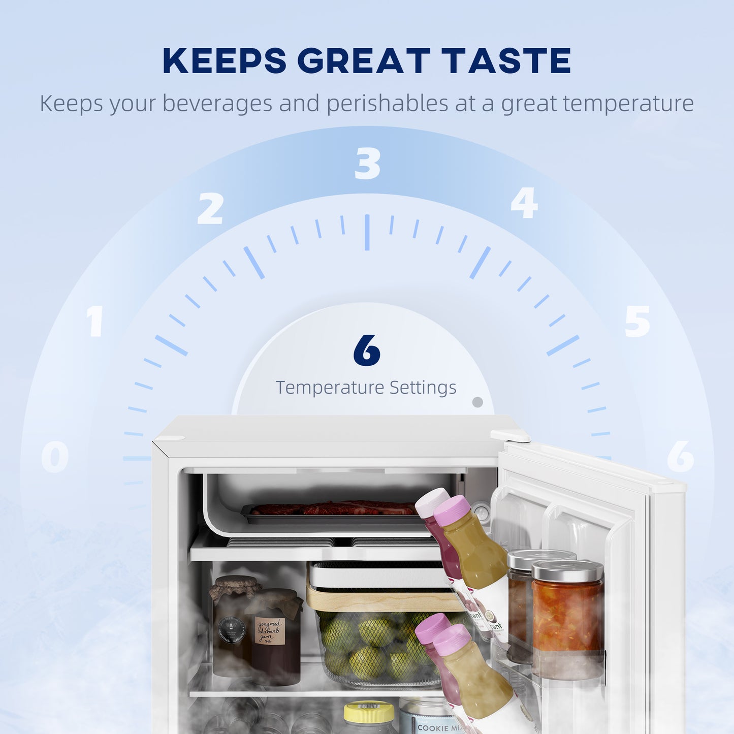 2.5 Cu.Ft Mini Fridge with Freezer - Compact Reversible Door, Adjustable Thermostat, White
