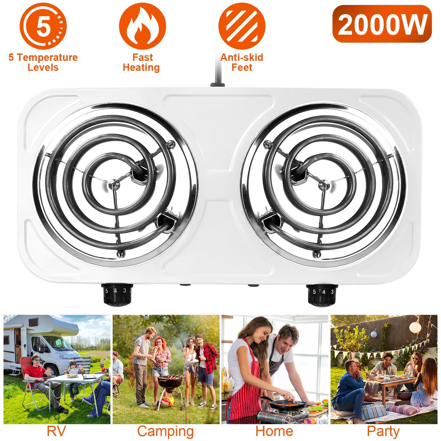 2000W Electric Double Burner Hot Plate - Portable Cooking Stove