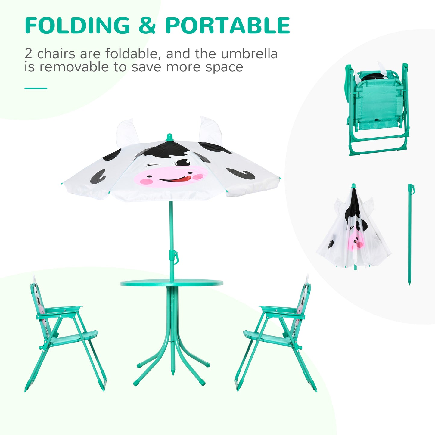 Kids Outdoor Table and Chair Set with Adjustable Umbrella - White
