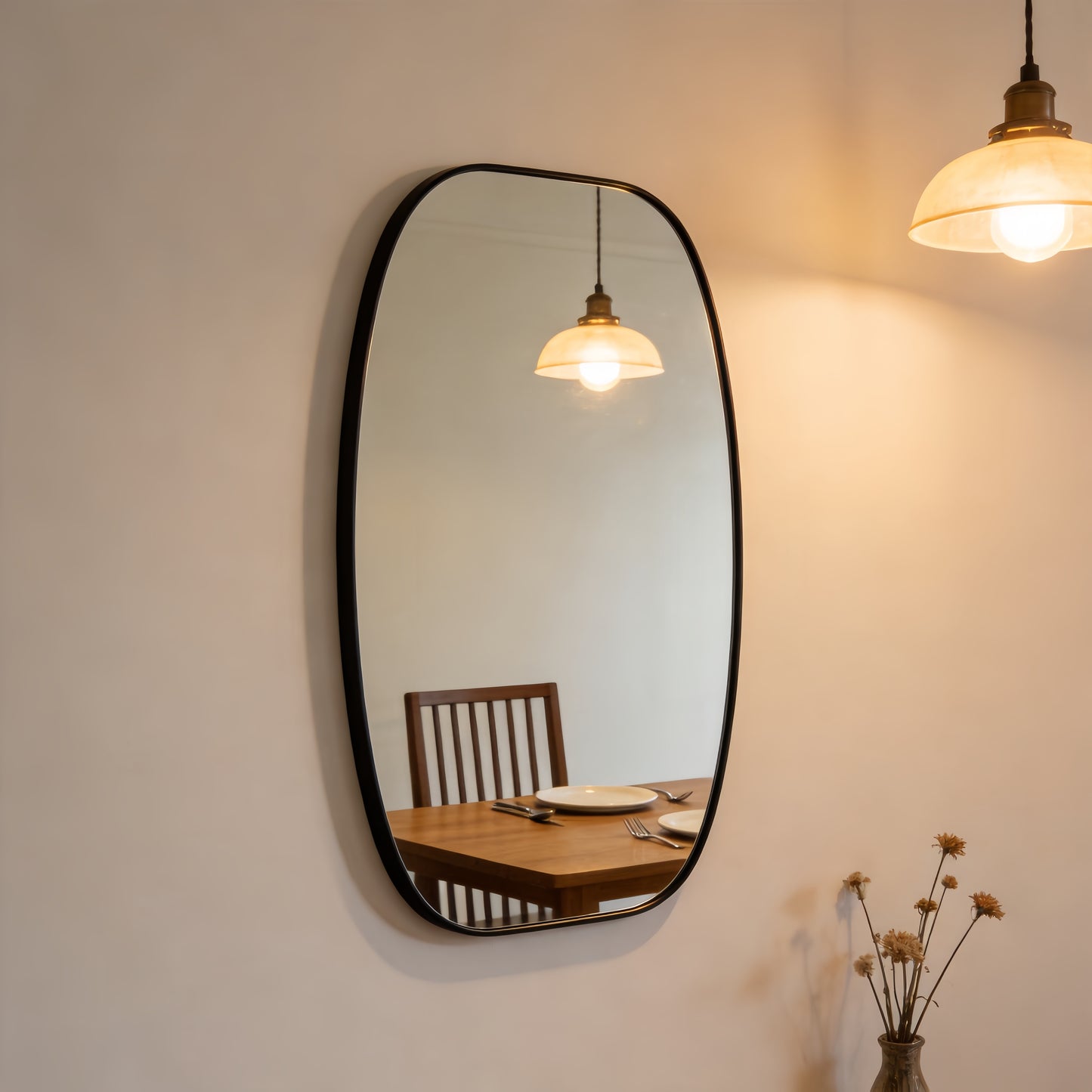 30x48 Inch Black Metal Framed Oval Bathroom Mirror