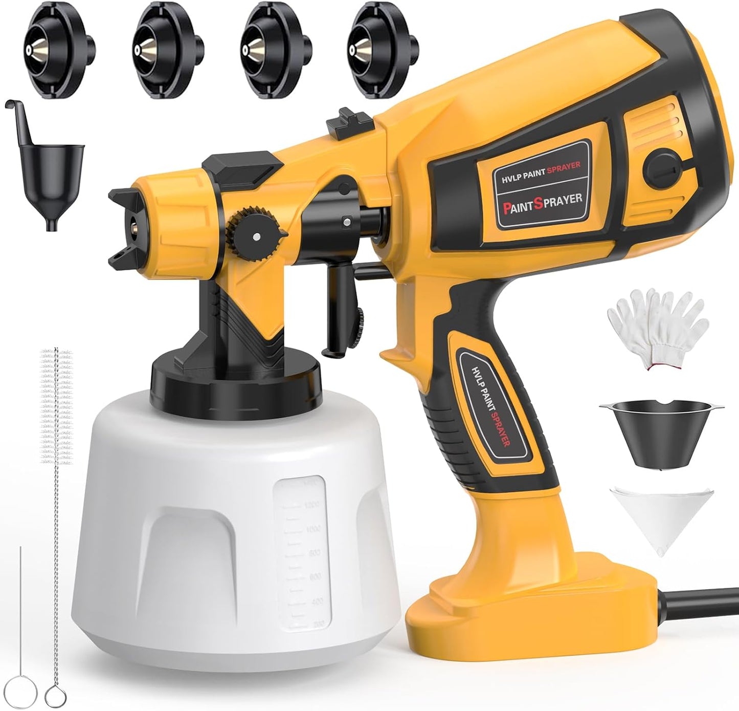 1000W HVLP Electric Spray Gun for House Furniture Cabinets Walls Fences - Yellow