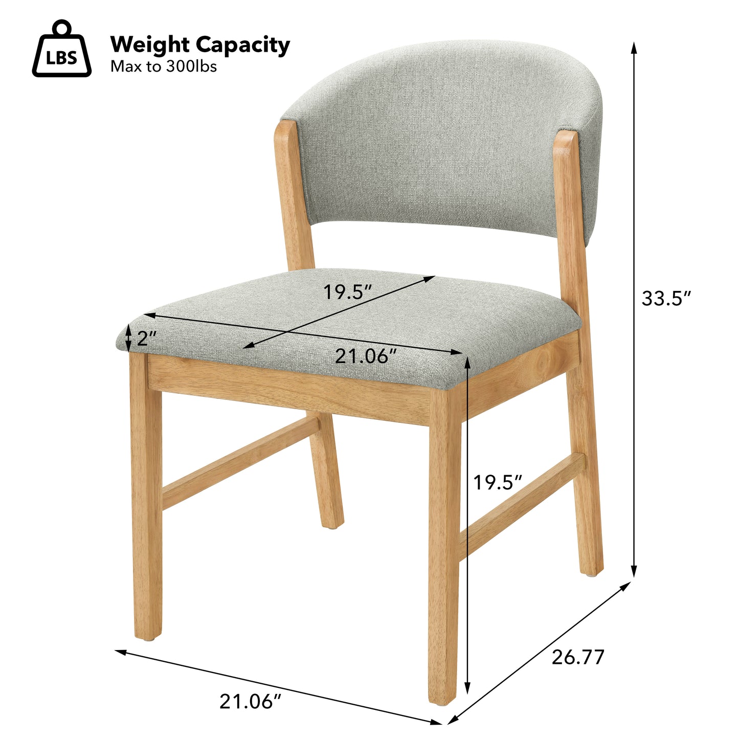 Set of 2 Mid-Century Modern Upholstered Dining Chairs - Grayish Green & Natural Oak