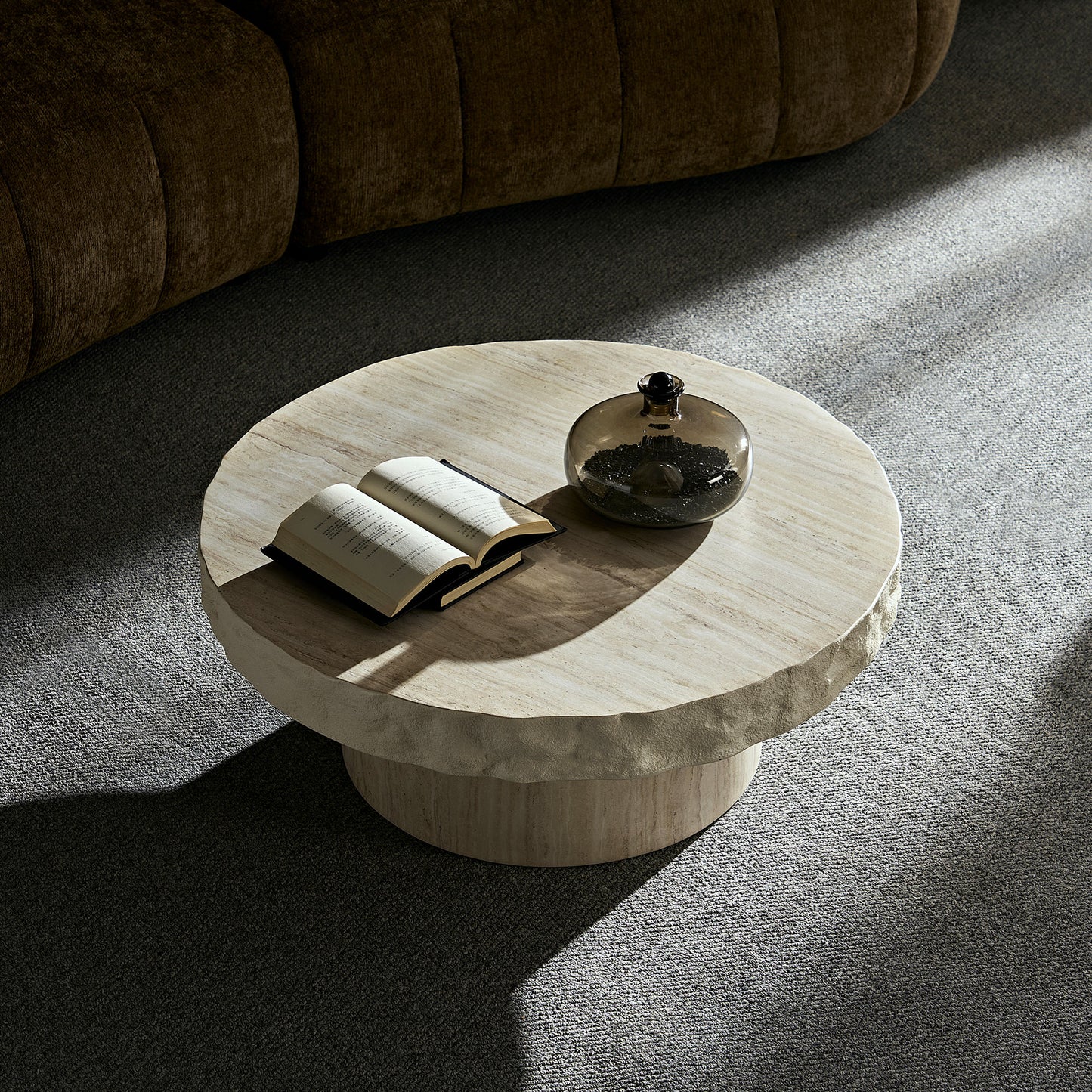 31.69-Inch Round Faux MARS Coffee Table - Beige