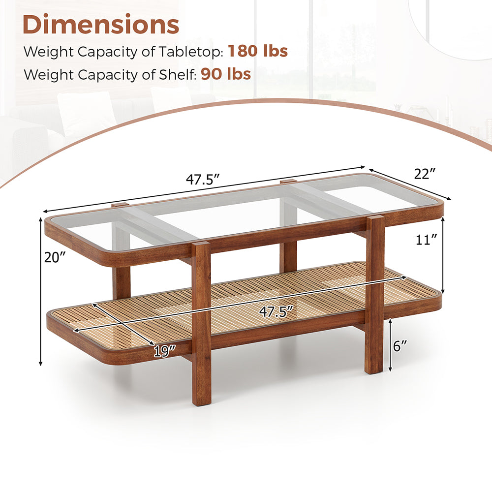 2-Tier Coffee Table With Storage And Tempered Glass Tabletop PE