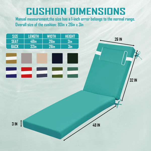 Outdoor Chaise Lounge Cushion - Waterproof & Fade-Resistant, 80x26x3 in.
