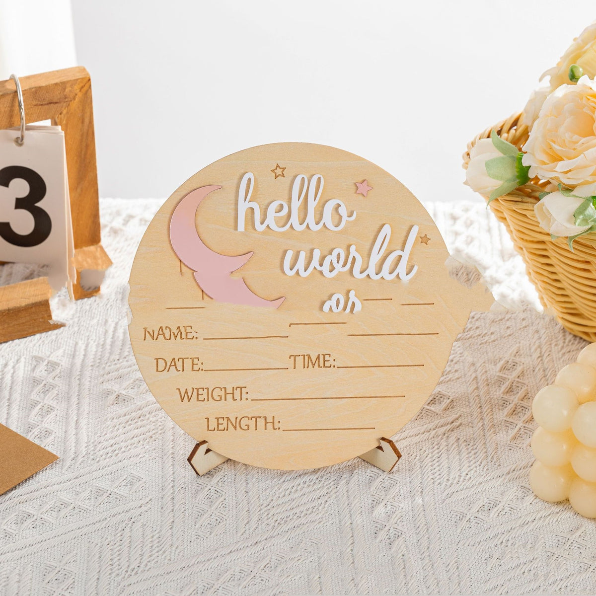 Hello World Baby Photo Props - Wooden Decor for Baby Photos - 15cm