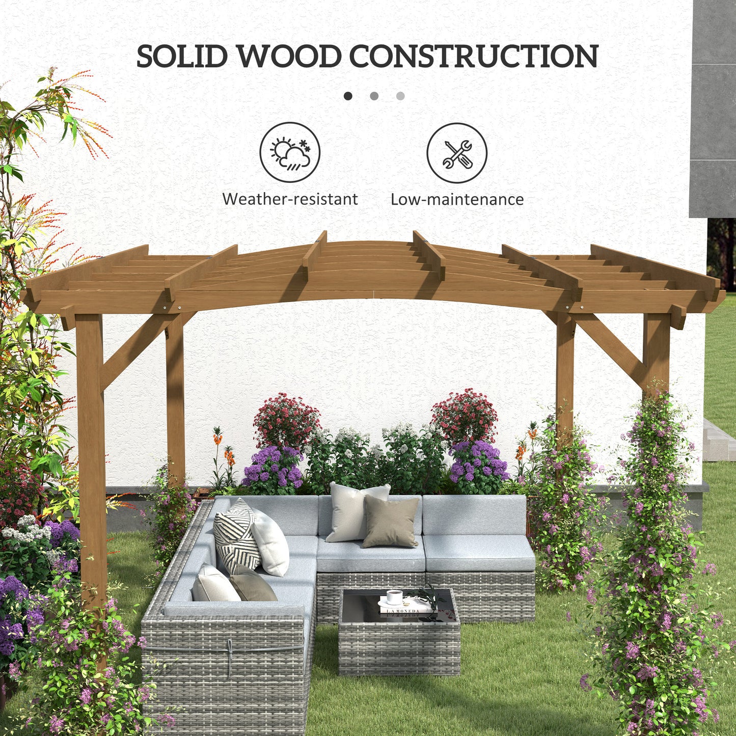 10x12 Outdoor Wood Pergola with Arched Roof for Climbing Plants - Dark Brown