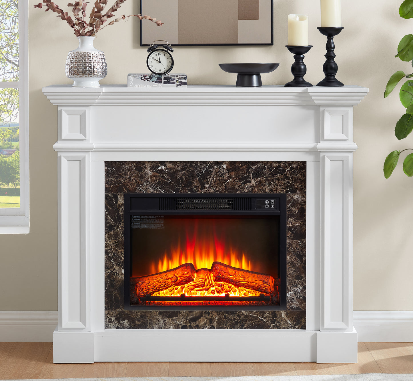 Electric Fireplace With Mantel, Heater Freestanding, Realistic