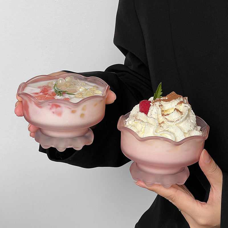 Pink Flowered Glass Dessert Cup - High Footed, 250ML, Set of 1 or 2