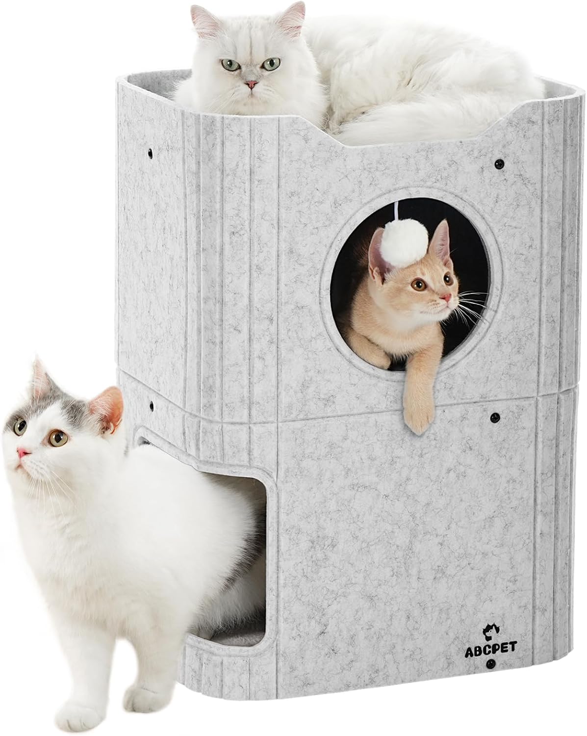 Indoor Felt Cat House with Scratch-Resistant Cube & Hanging Ball - Light Gray