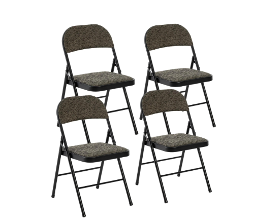 Folding Chairs with Soft Cushion and Backrest - 4 Pack, Black Gray Fabric
